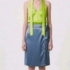 Wildfang The Empower Satin Wrap Skirt Periwinkle Size Small